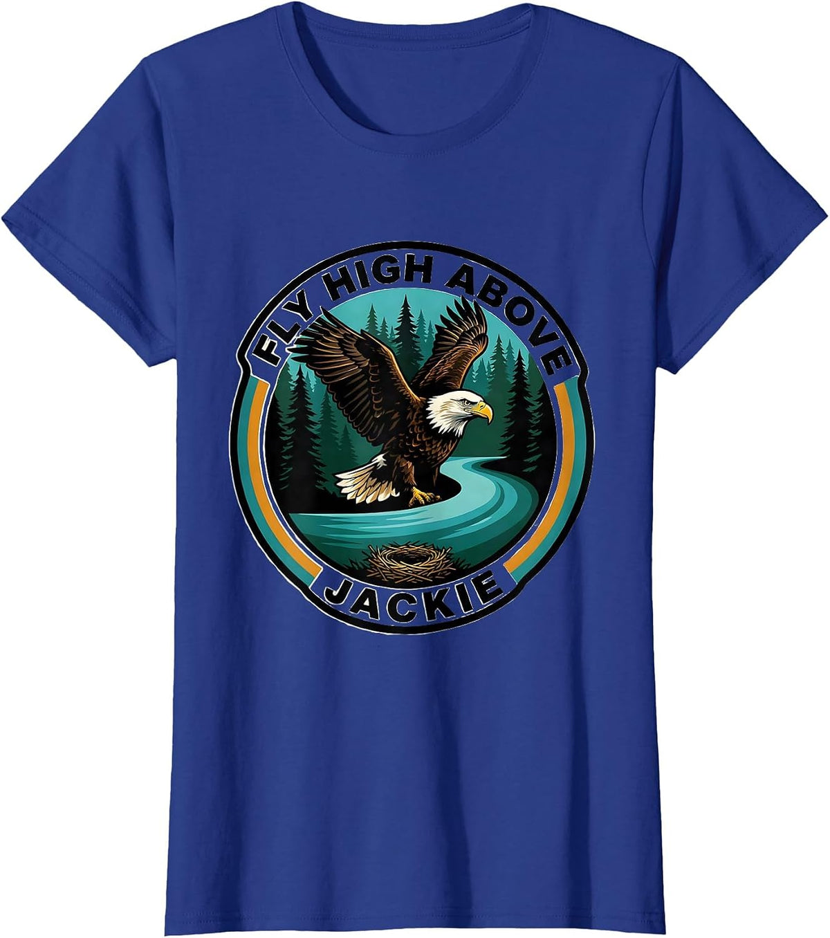 Women's Fly High Above, Jackie Vintage Eagle Memorial Nature Lover T-Shirt - Royal Blue