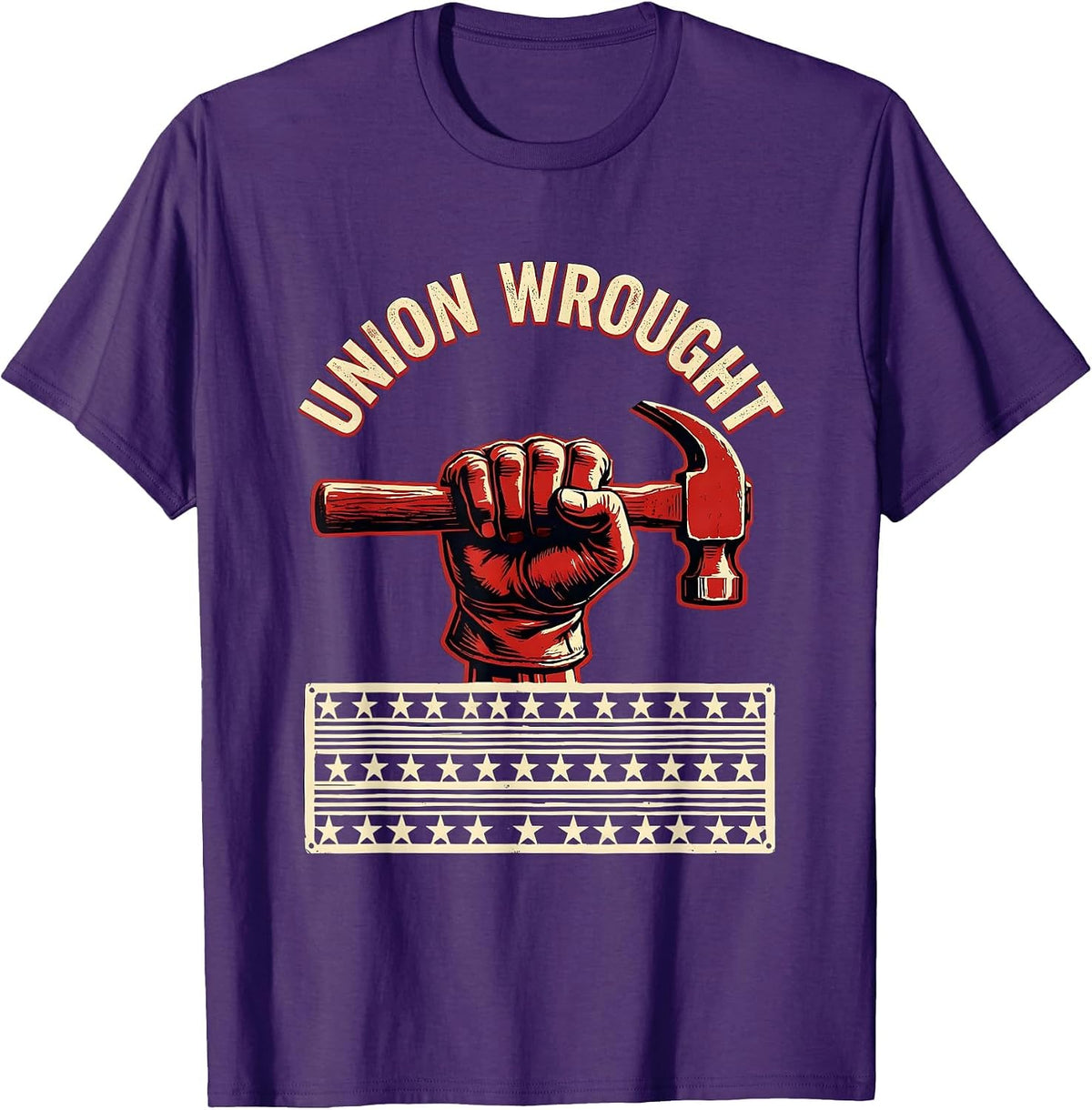 Union Wrought Stencil Graphic Labor Day Union Worker Pride T-Shirt - Purple