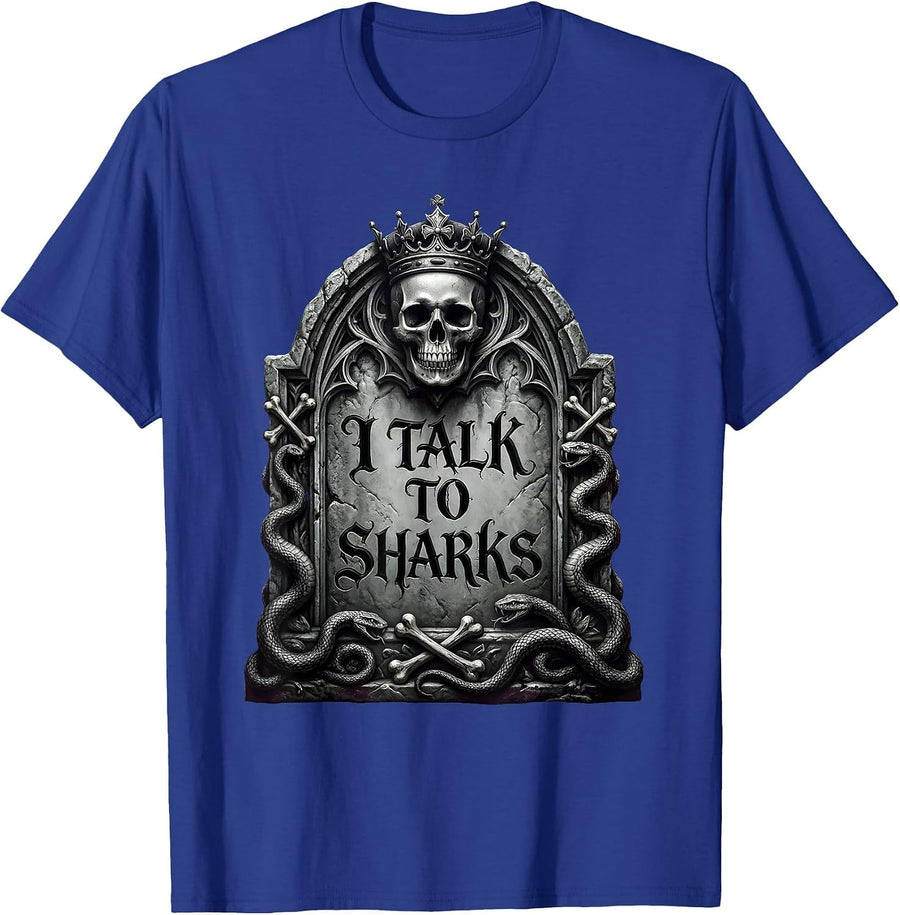 I Talk To Sharks Pirate Graphic Design T-Shirt - Royal Blue