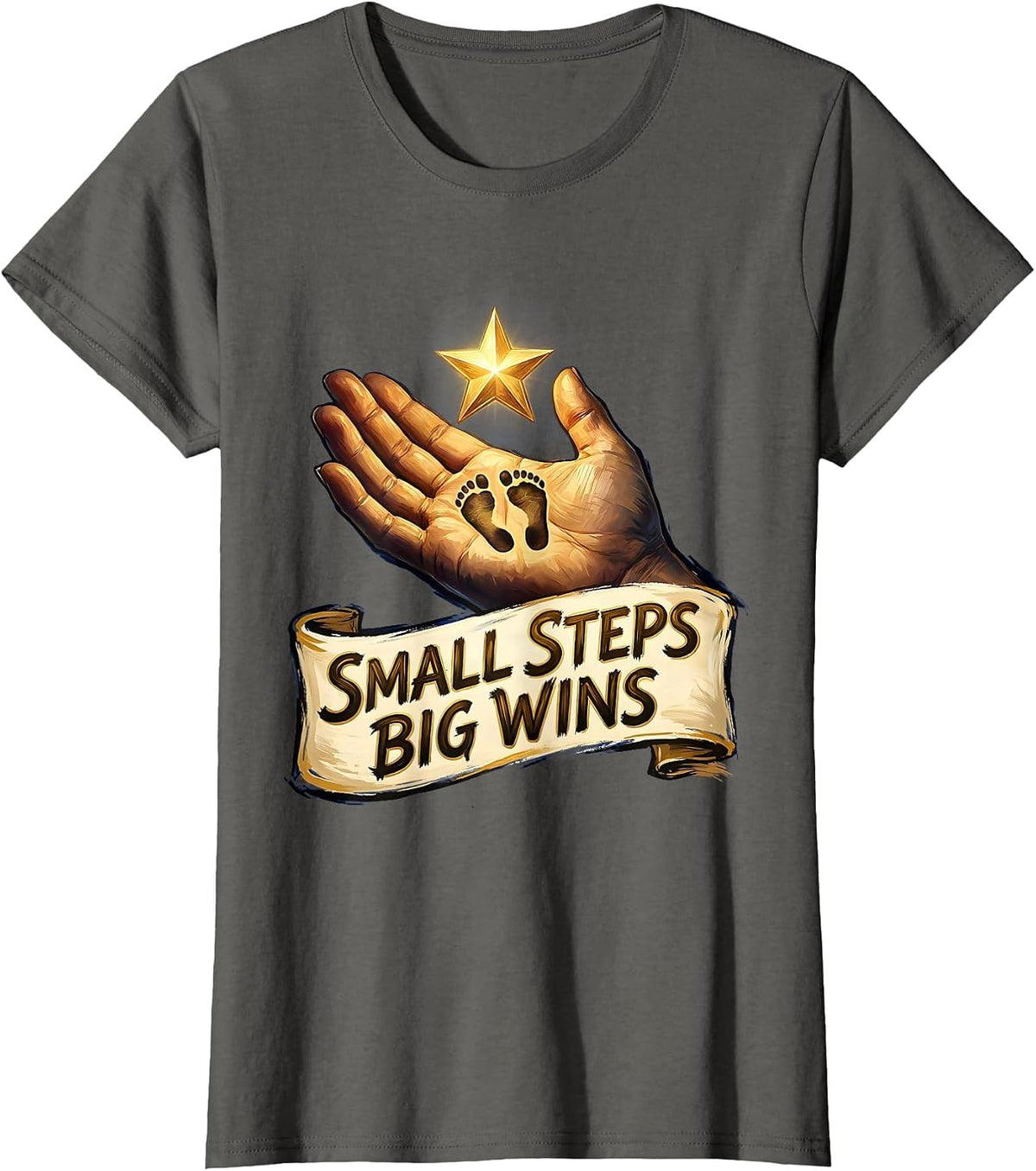 Women's Small Steps Big Wins Special Education Teacher T-Shirt - Asphalt Grey