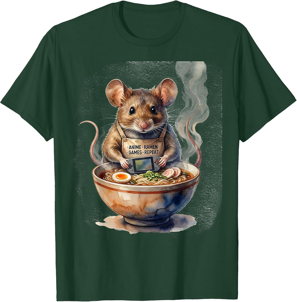 anime ramen games repeat Funny Anime Cat Gaming Humor T-Shirt - Dark Green