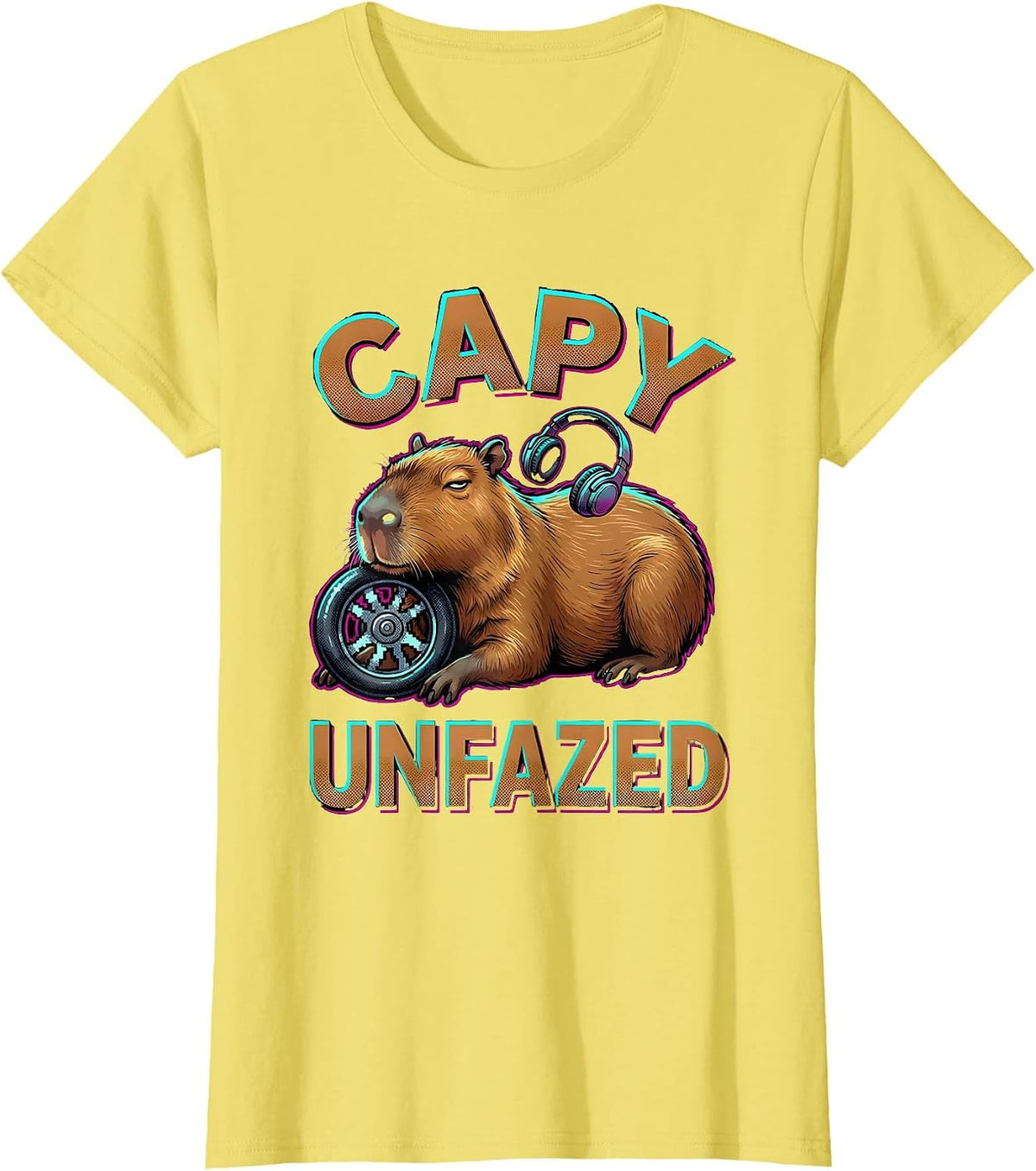 Women's Capy, Unfazed Pop Art Capybara Gaming Meme Humor T-Shirt - Lemon Yellow