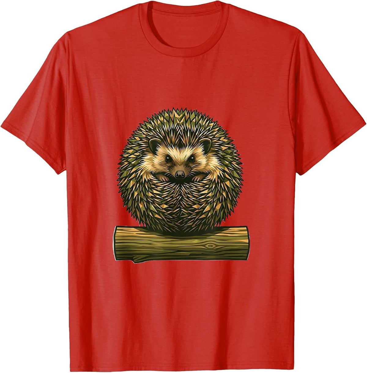 Men's Kids Camo Hedgehog Curled on Log T-Shirt - Red