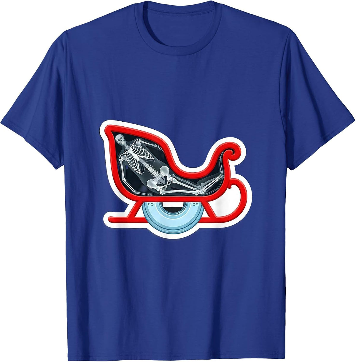 Men's Christmas Sleigh Skeletal Radiology Tech Humor T-Shirt - Royal Blue