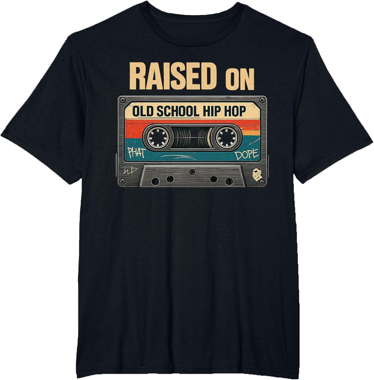 Rap Cassette Raised On Old School Hip Hop Graffiti T-Shirt - Black