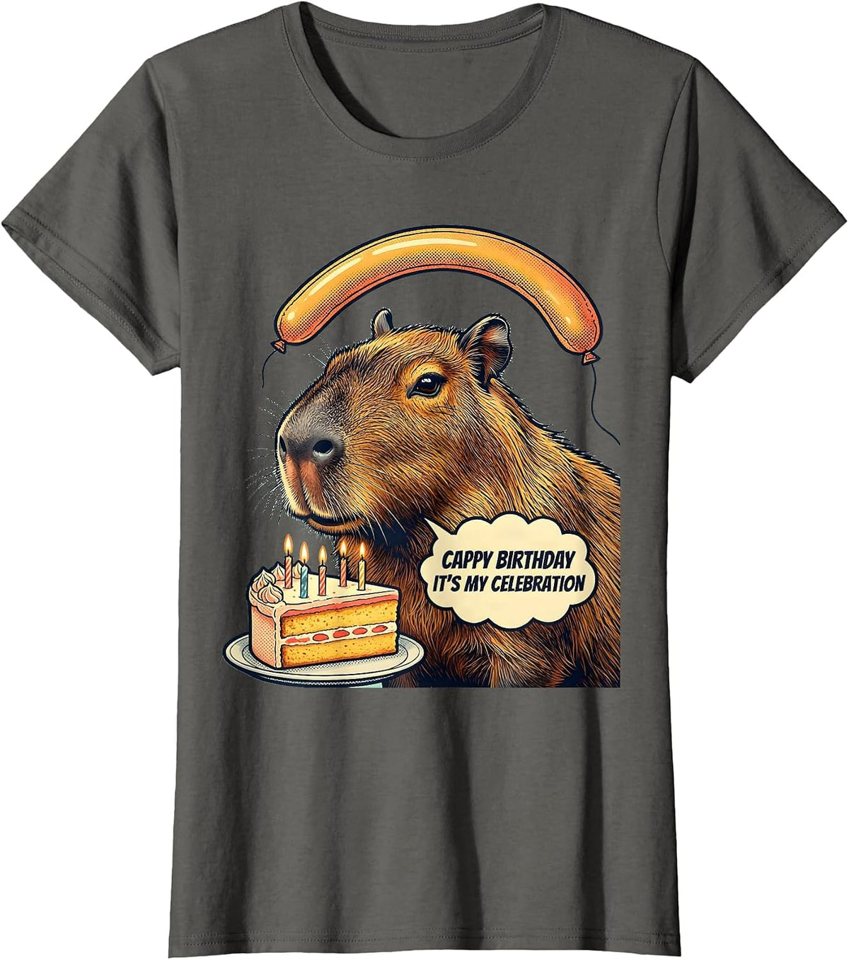 Women's Cappy Birthday It’s My Celebration Kawaii Girl Capybara T-Shirt - Asphalt Grey