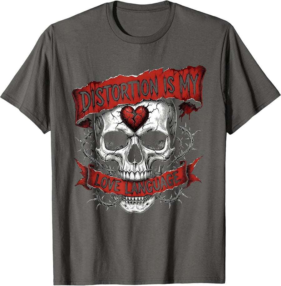 Distortion Is My Love Language Metal Design T-Shirt - Asphalt Grey