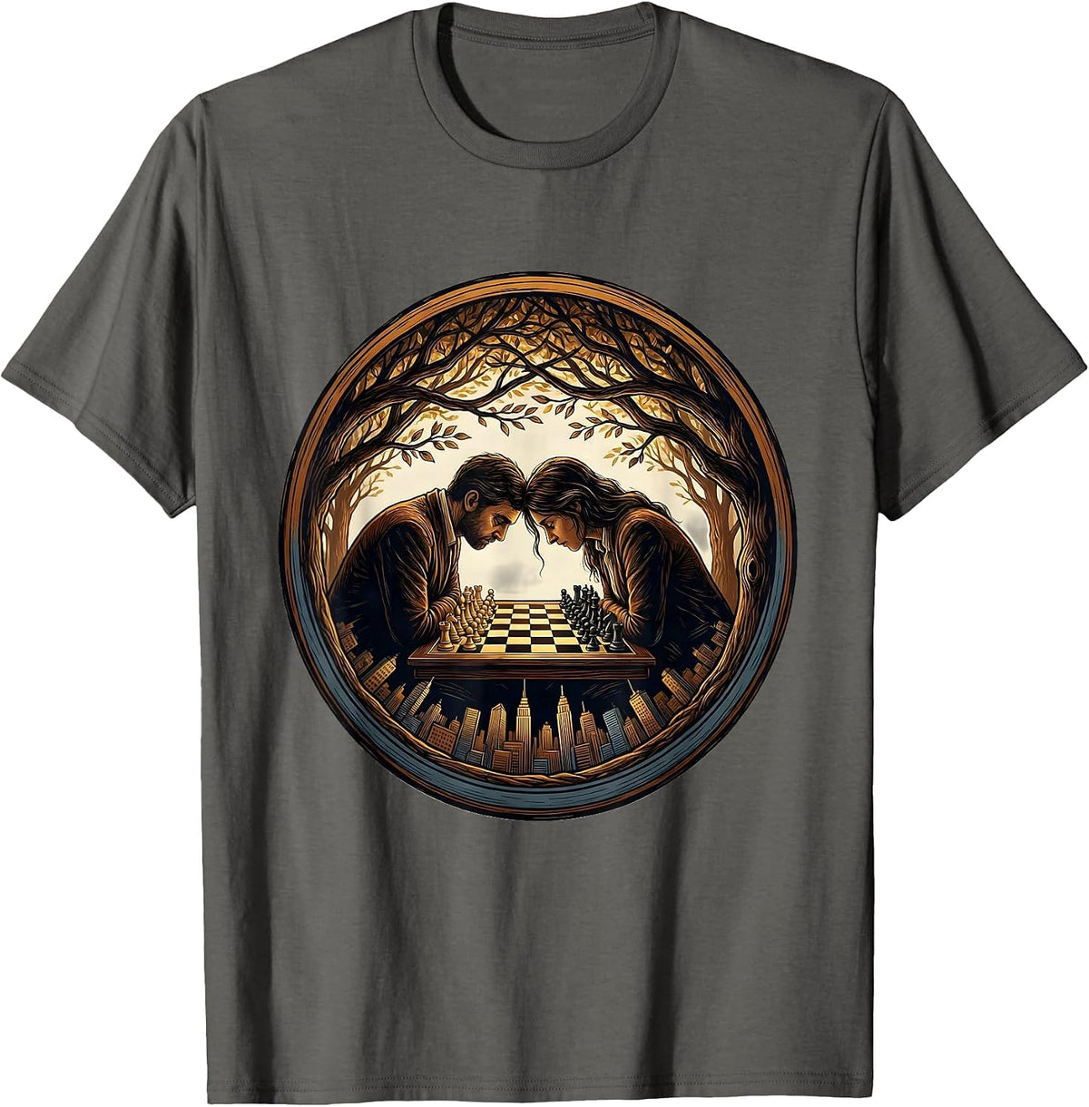 Men's NYC Park Chess Players New York Illustration T-Shirt - Asphalt Grey