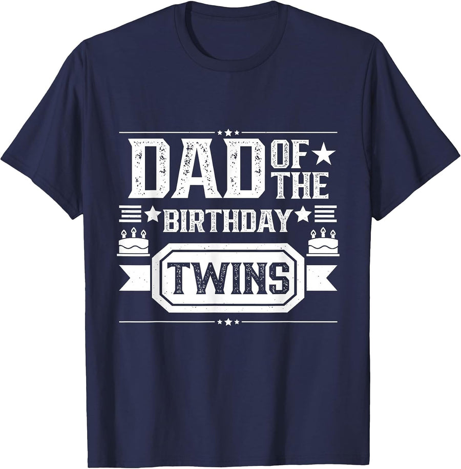Dad of The Birthday Twins Cute Twin Celebrate Father Daddy T-Shirt - Navy Blue