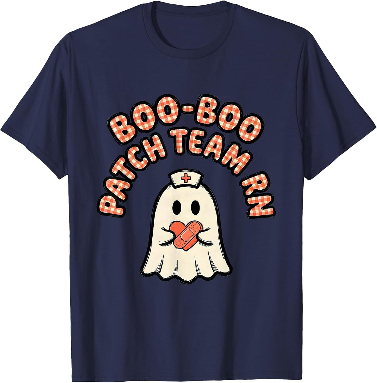 Men's Boo-Boo Patch Team RN Funny Ghost Halloween Nurse Humor T-Shirt - Navy Blue