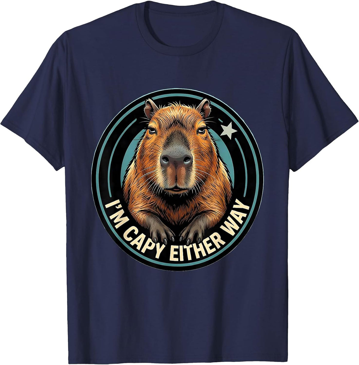 Men's I'm Capy Either Way Funny Capybara Animal Humor T-Shirt - Navy Blue