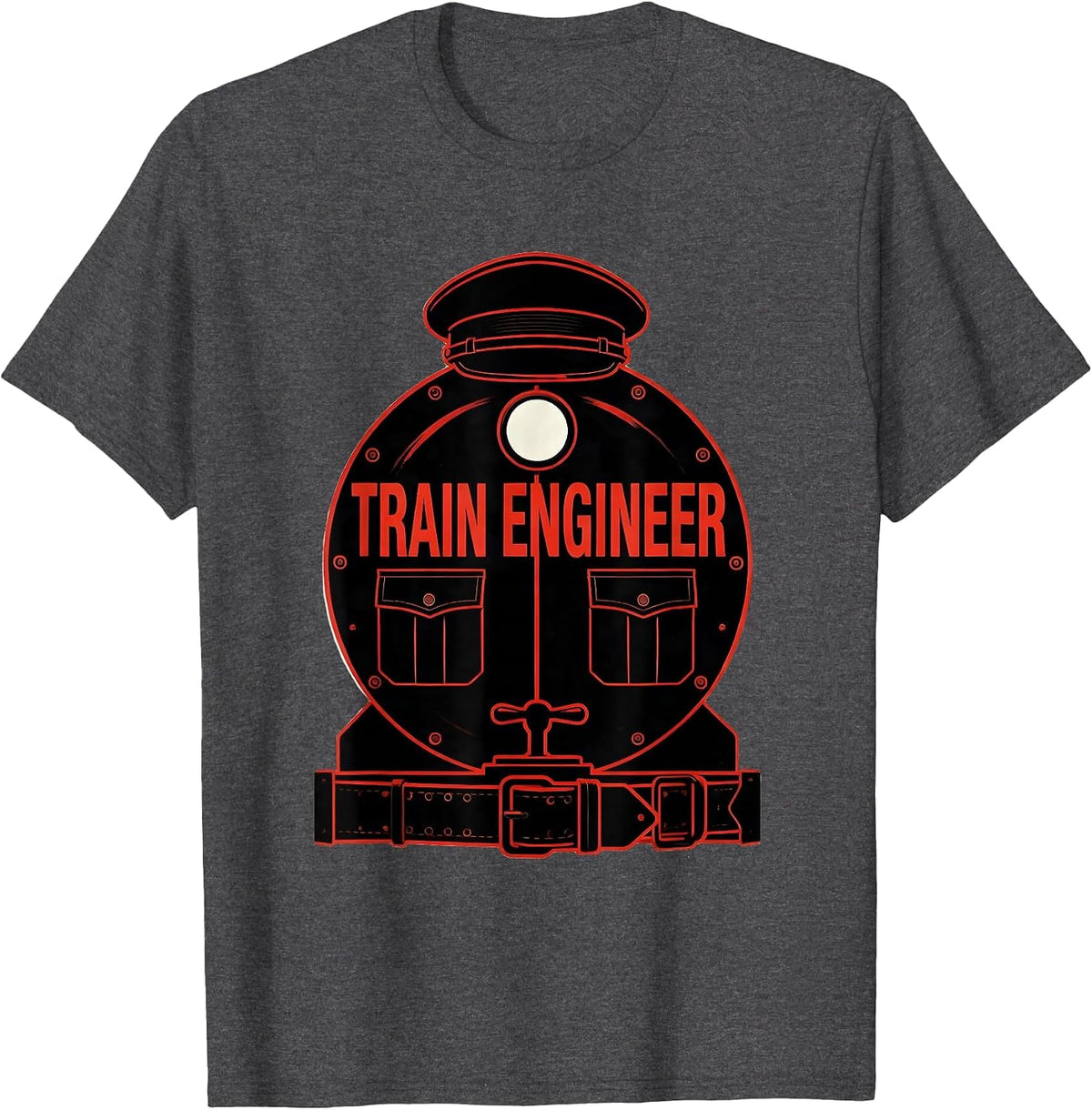 Men's Train Engineer Rail Uniform Costume Halloween T-Shirt - Dark Heather Grey