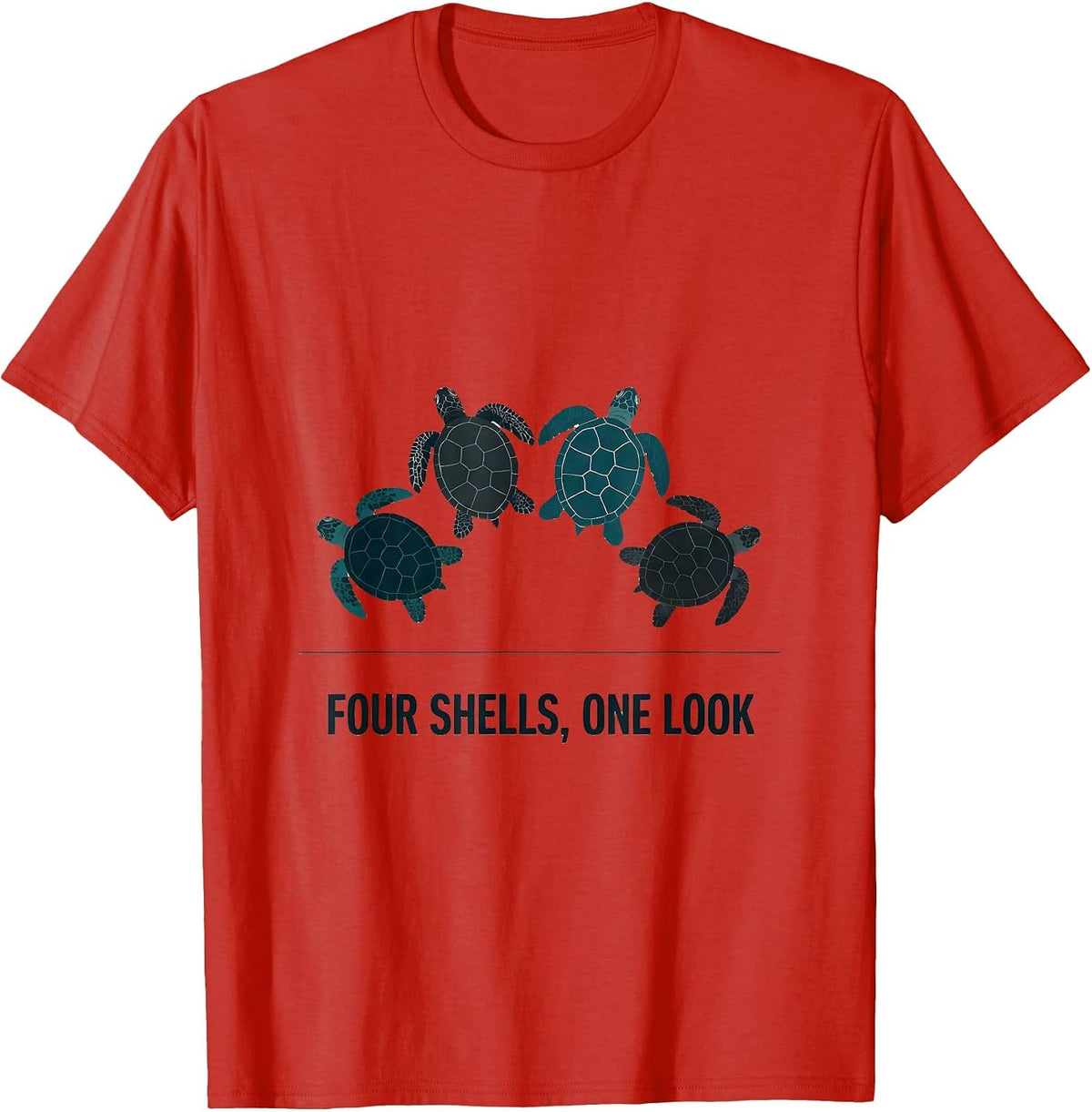 Men's Four Shells One Look Editorial Conceptual Sea Turtle T-Shirt - Red