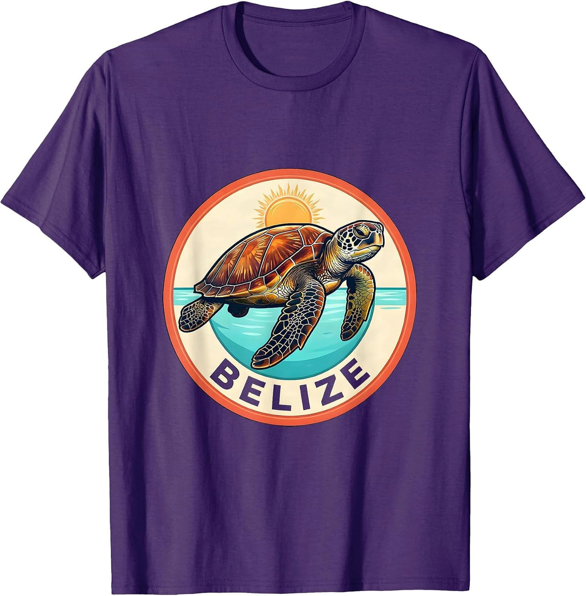 Belize Vintage Sea Turtle Badge Beach Vacation Souvenir T-Shirt - Purple
