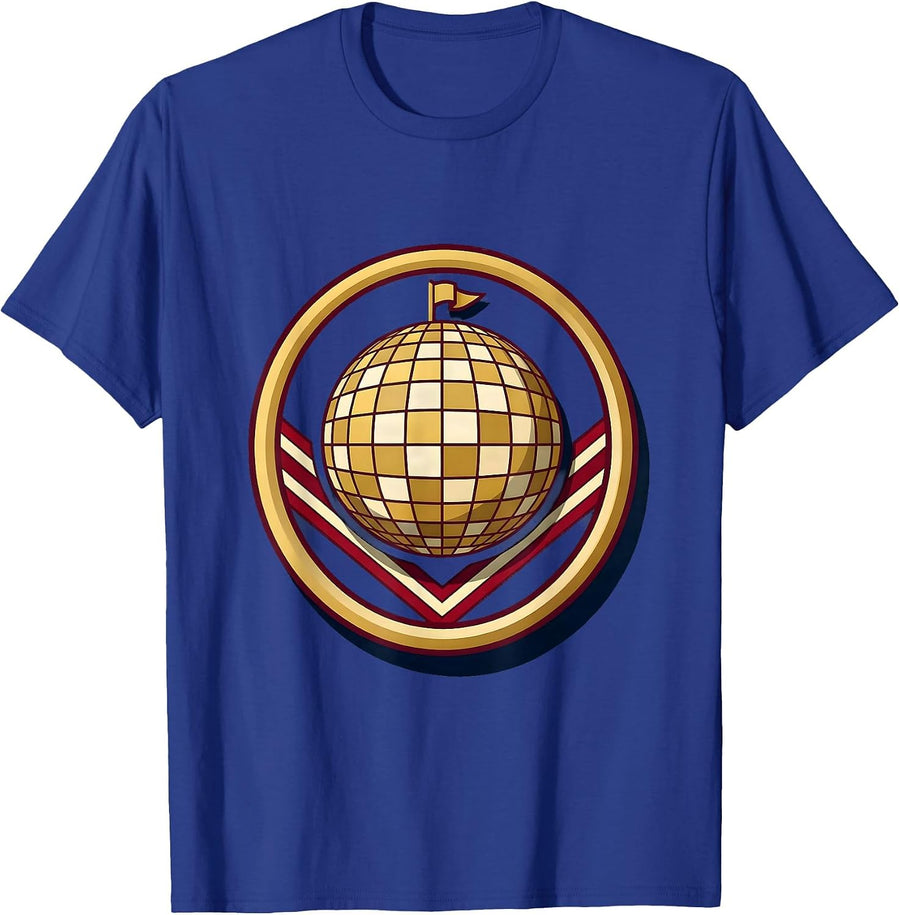 Sealed Disco Ball Badge Retro 70s Party Costume T-Shirt - Royal Blue