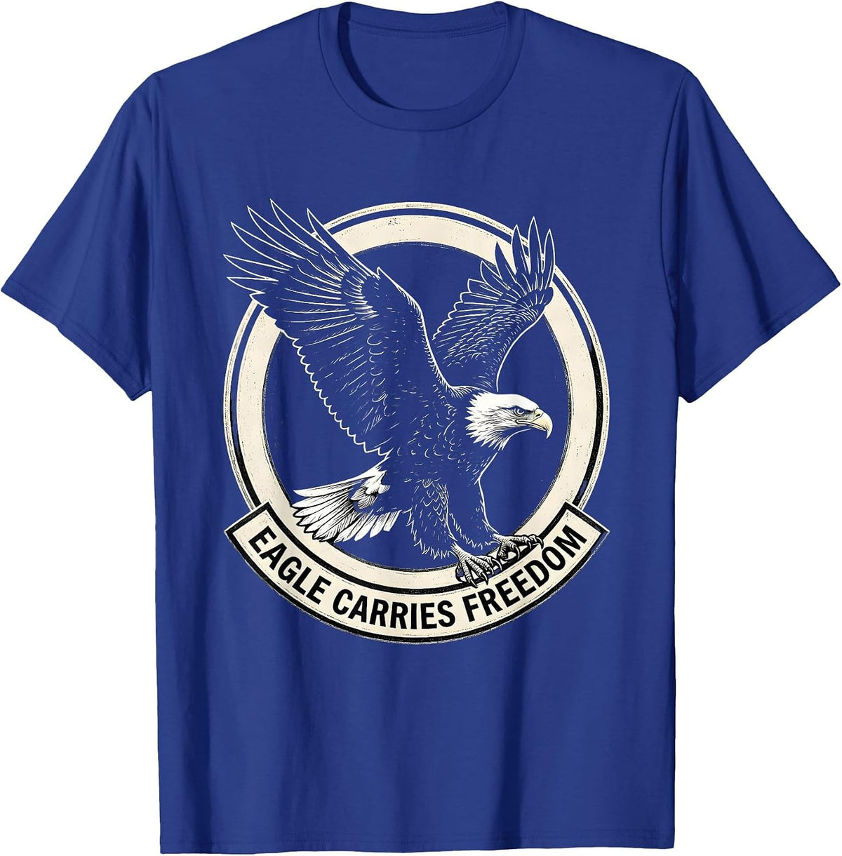 Eagle Carries Freedom Scratchboard Patriotic Eagle Wildlife T-Shirt - Royal Blue
