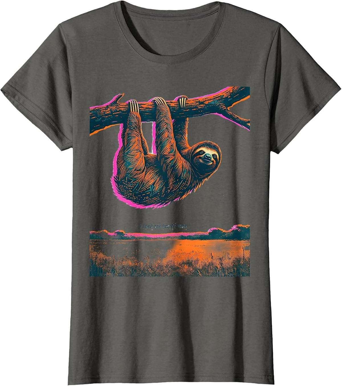 Women's I Take My Sweet Time Funny Sloth Lover Lazy Humor T-Shirt - Asphalt Grey