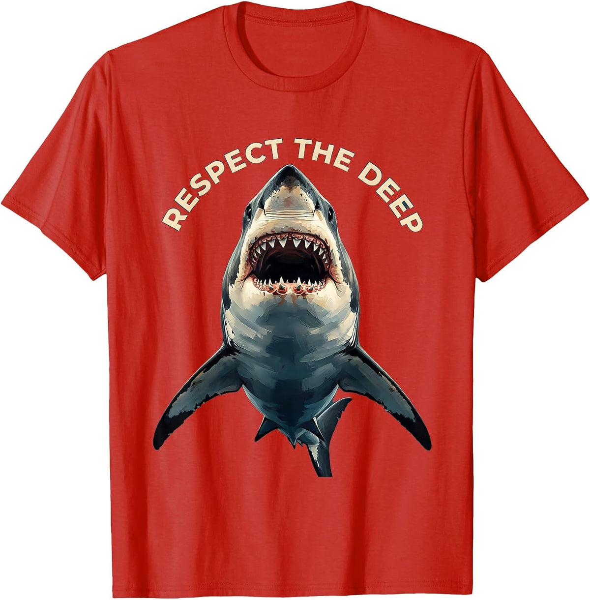Men's Respect the Deep Shark Ocean Design T-Shirt - Red