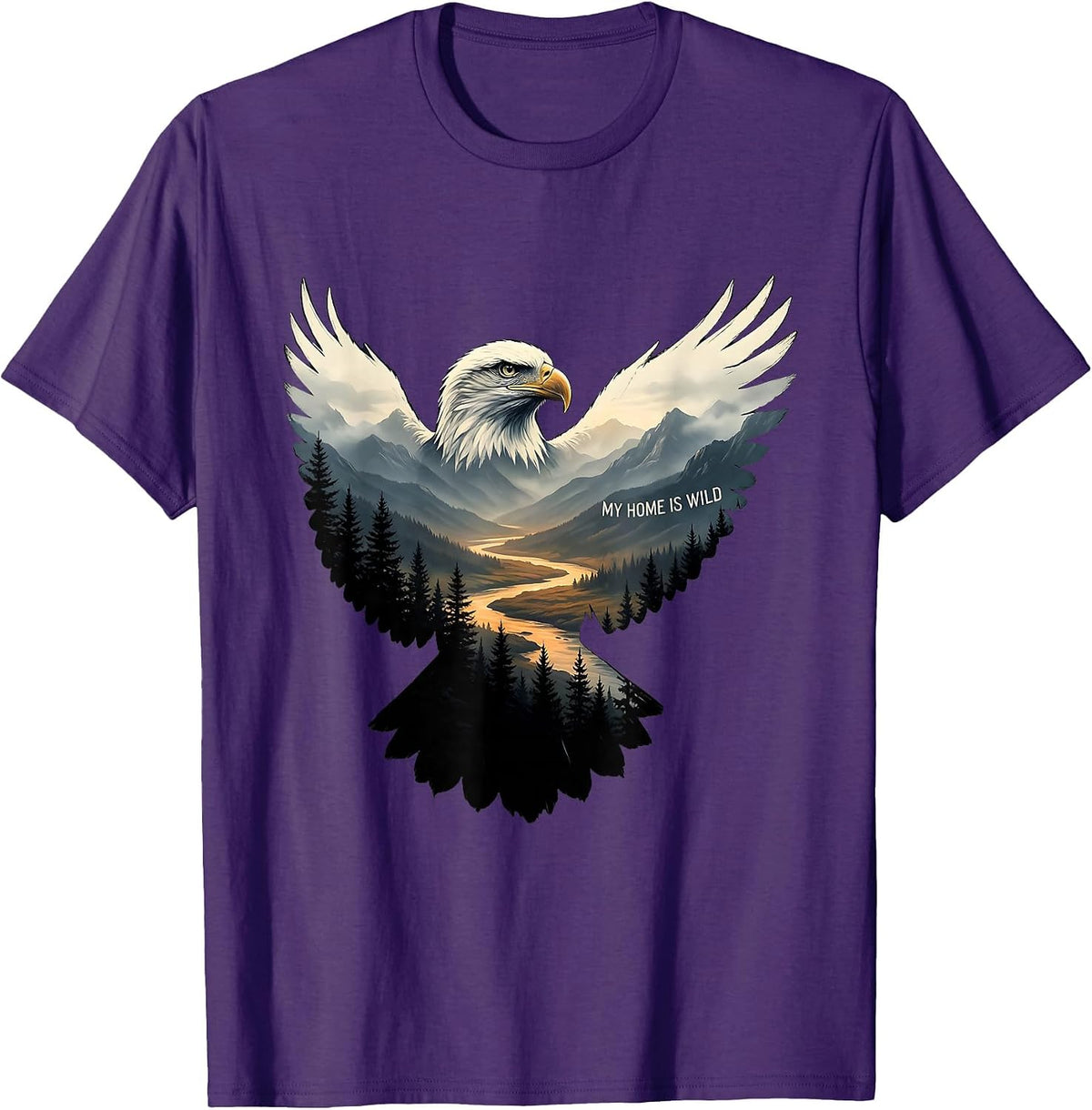 Men's My Home Is Wild Eagle Forest Wildlife Nature Lover Art T-Shirt - Purple