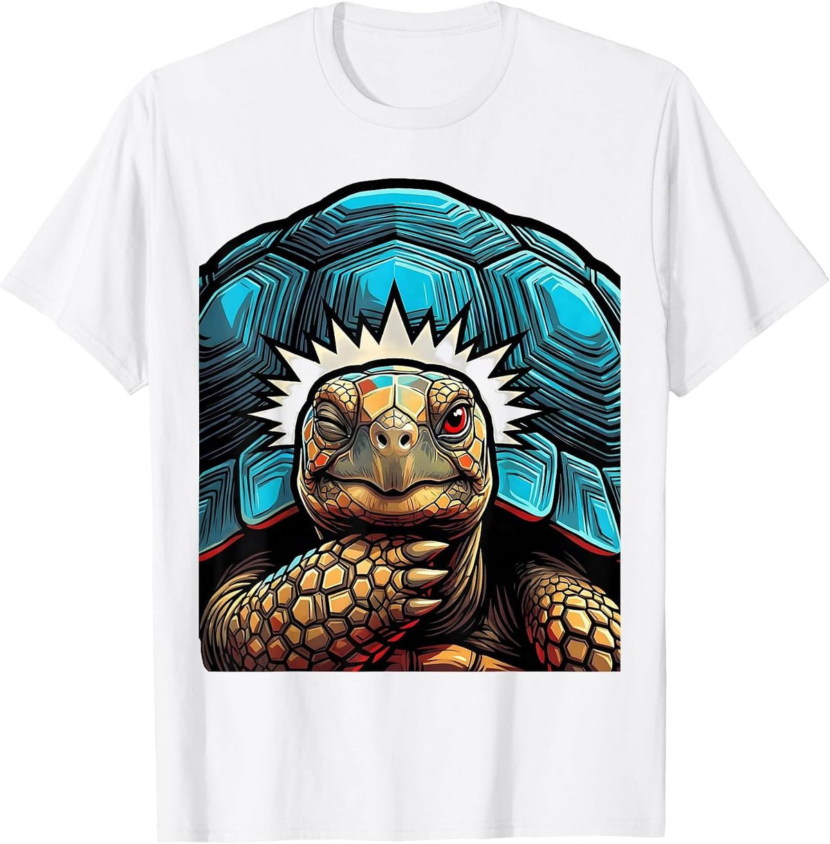 Men's Frontal Tortoise Portrait Pop Art Funny Turtle Lover T-Shirt - White
