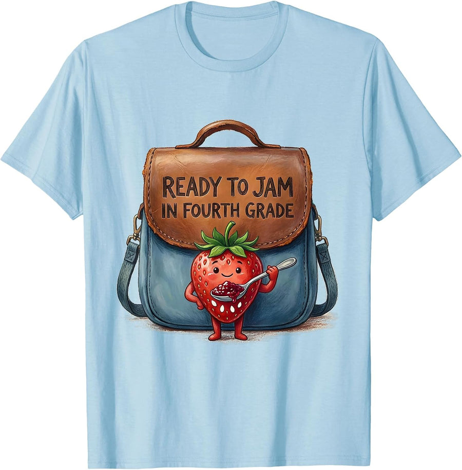 Men's Ready To Jam In Fourth Grade Playful Storybook Back T-Shirt - Baby Blue