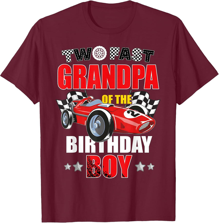 Grandpa of The Two Fast 2nd Birthday Boy Racing Car Family T-Shirt, Men, Burgundy, XX-Large - As Pictured