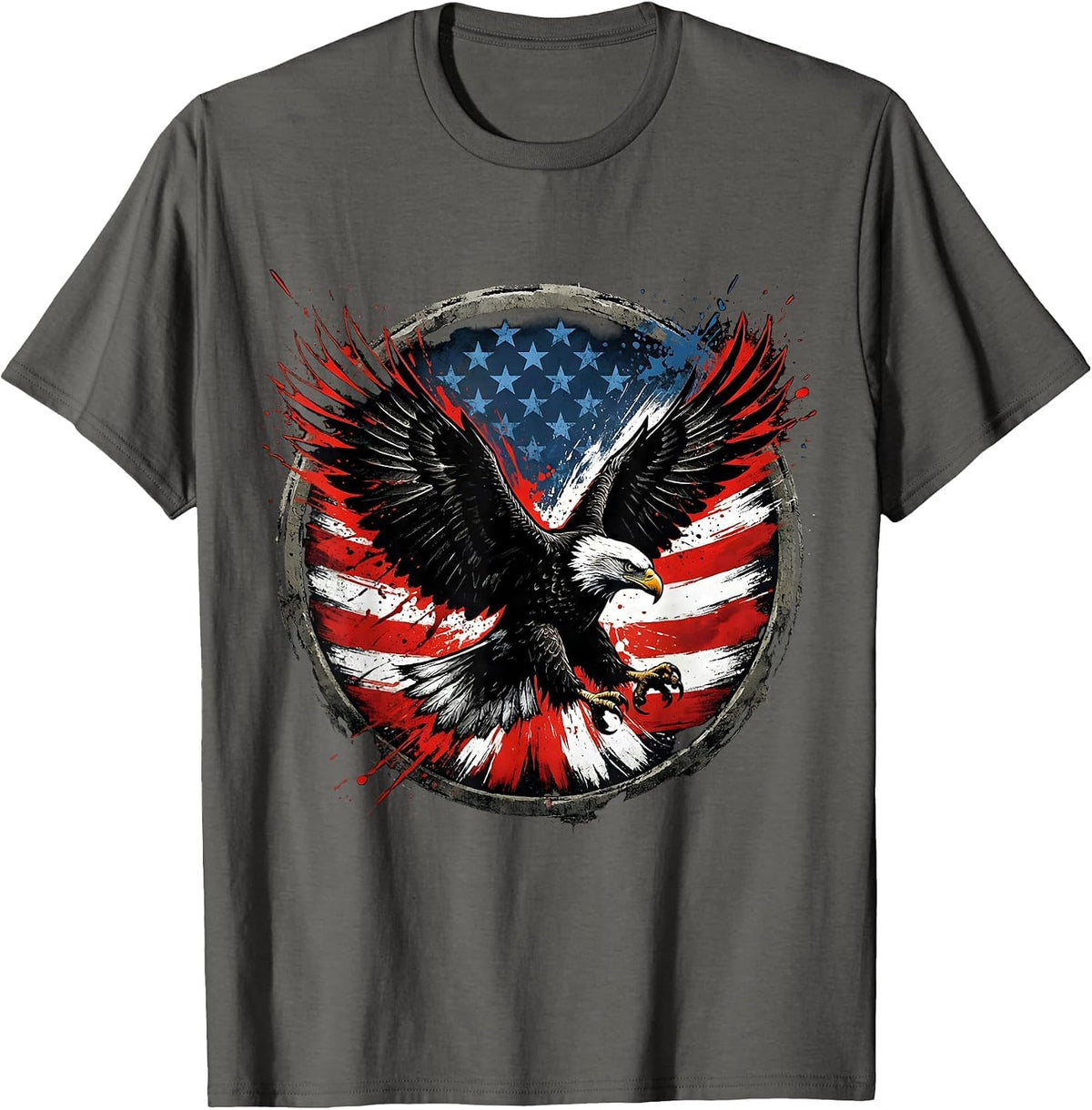 American Flag Dissolving Into Eagle Feathers T-Shirt - Asphalt Grey