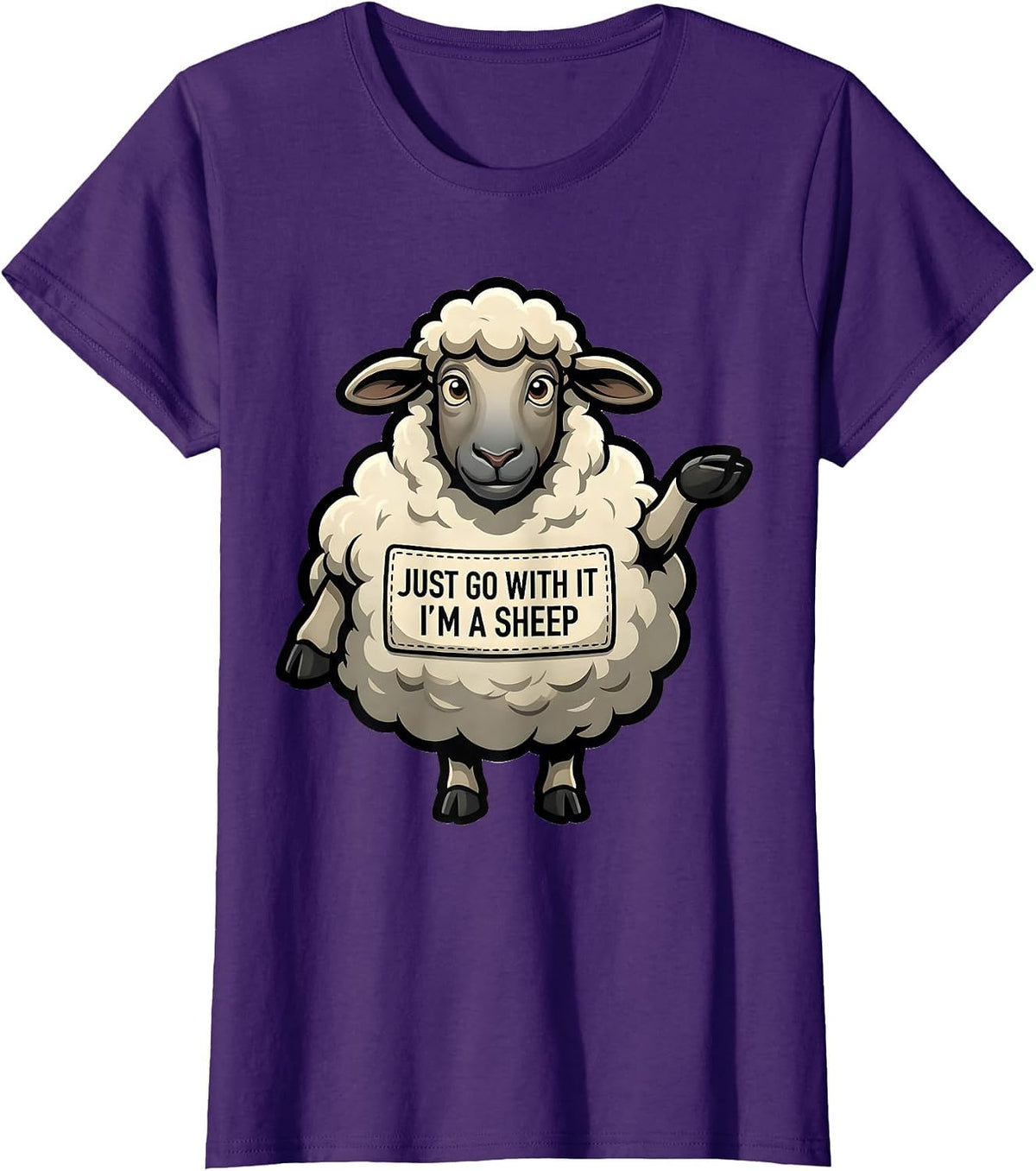 Women's Just Go With It, I'm A Sheep Cartoon Sheep Halloween Costume T-Shirt - Purple