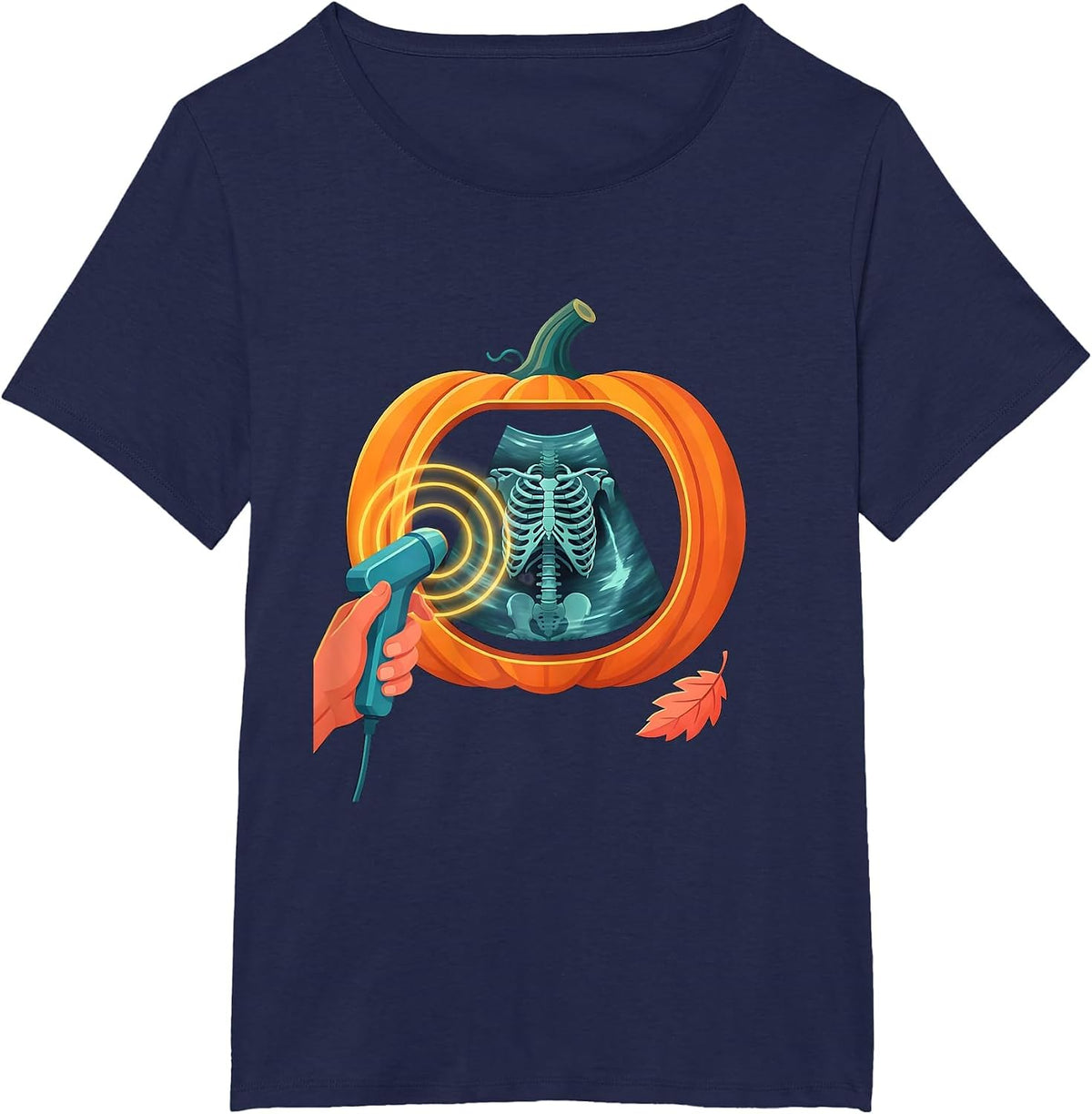 Women's Ultrasound Tech Halloween Radiology Tech Pumpkin Scan T-Shirt - Navy Blue
