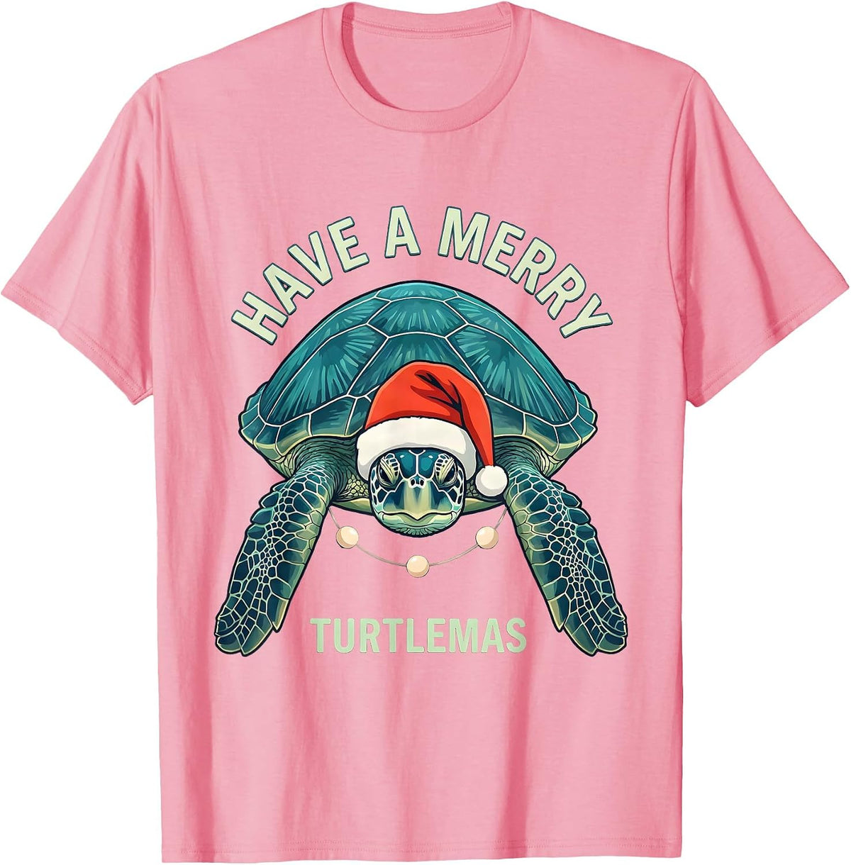 Men's Have A Merry Turtlemas Whimsical Sea Turtle Christmas Santa T-Shirt - Pink