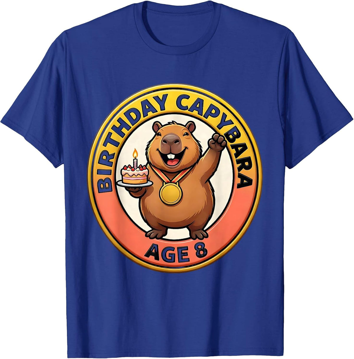 Birthday Capybara Age 8 Kawaii Cute Animal 8th Birthday T-Shirt - Royal Blue