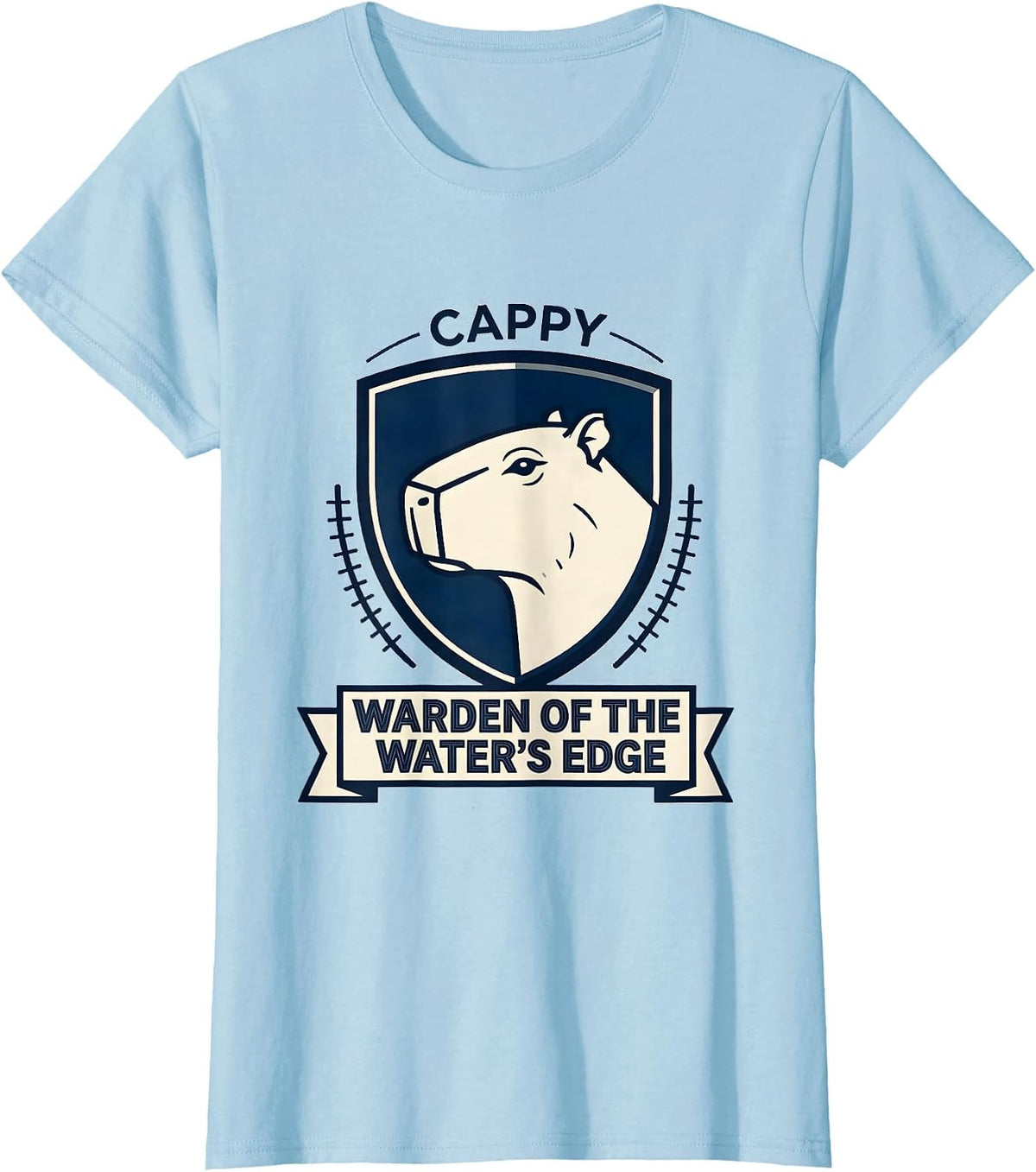 Cappy Warden of the Water's Edge Funny Capybara Meme Humor T-Shirt - Baby Blue