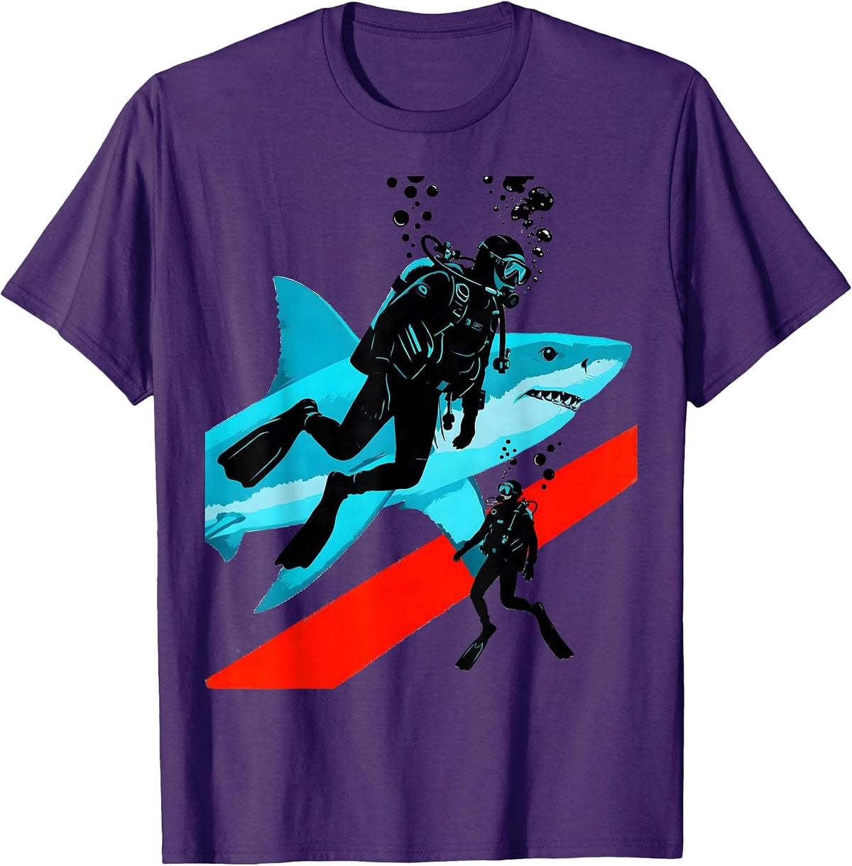 Scuba Diver Shark Flag Vintage Dive Gift T-Shirt - Purple