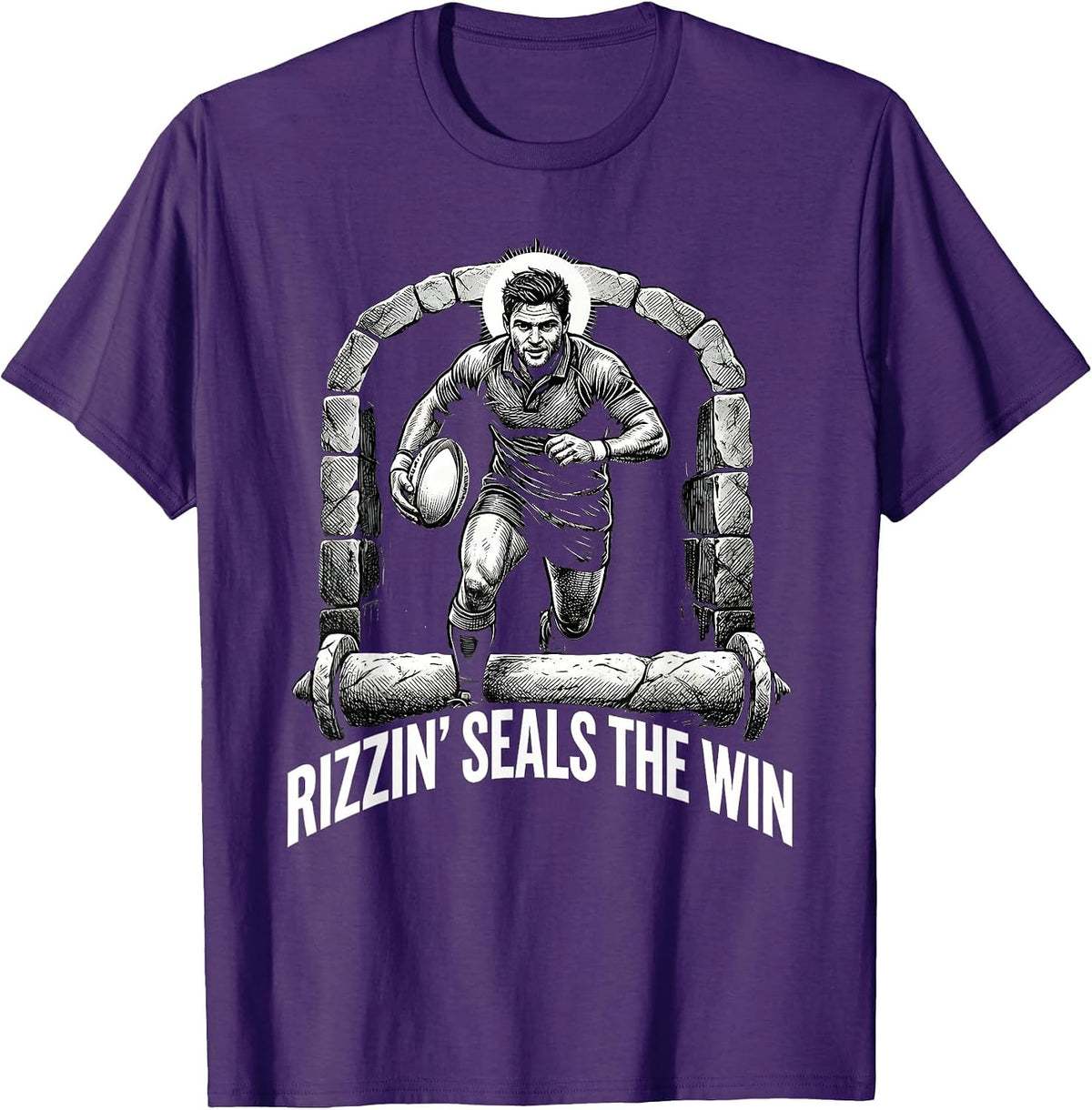 Men's Rizzin Seals The Win Funny Jesus Rugby Easter Christian T-Shirt - Purple