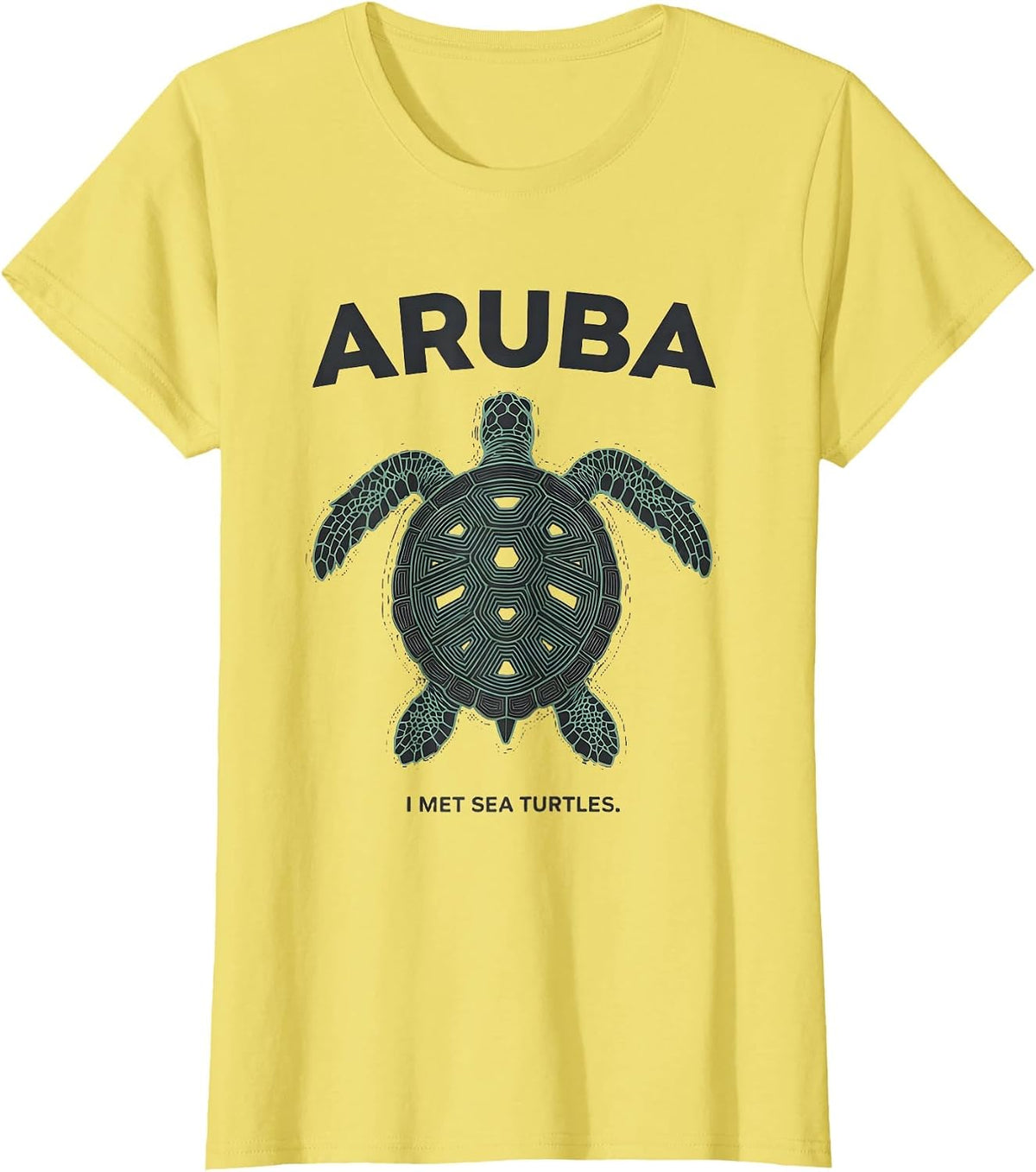 ARUBA I MET SEA TURTLES Minimalist Tropical Souvenir Sea T-Shirt - Lemon Yellow