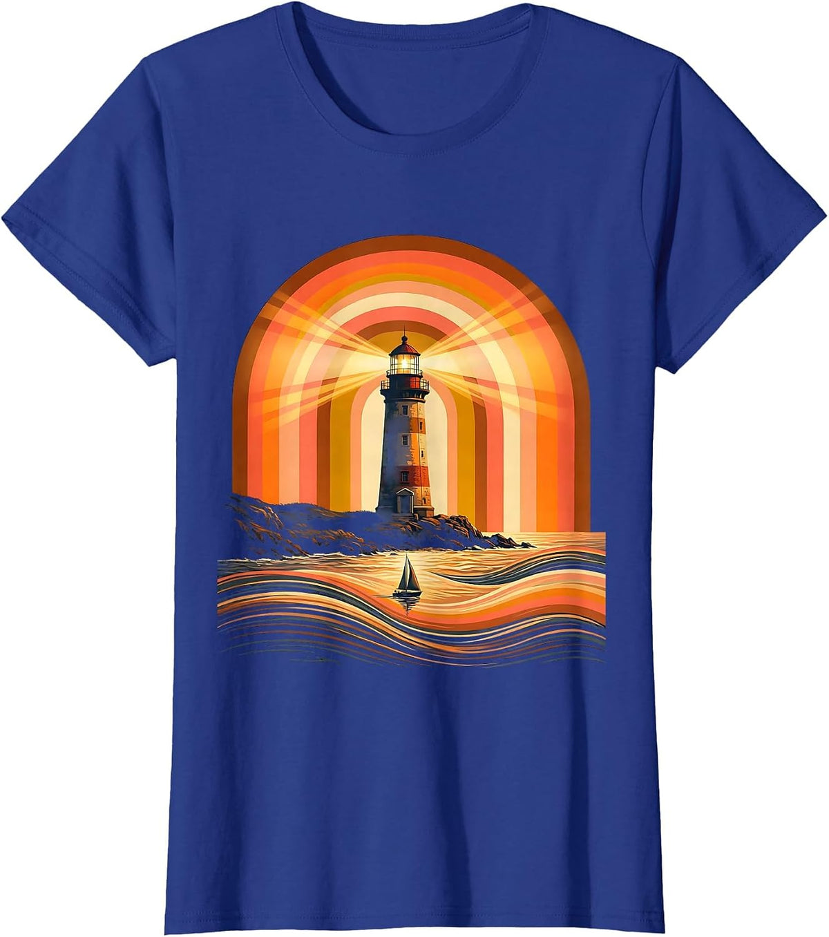 Women's Be Kind Lighthouse Guiding Lost Boat Home T-Shirt - Royal Blue