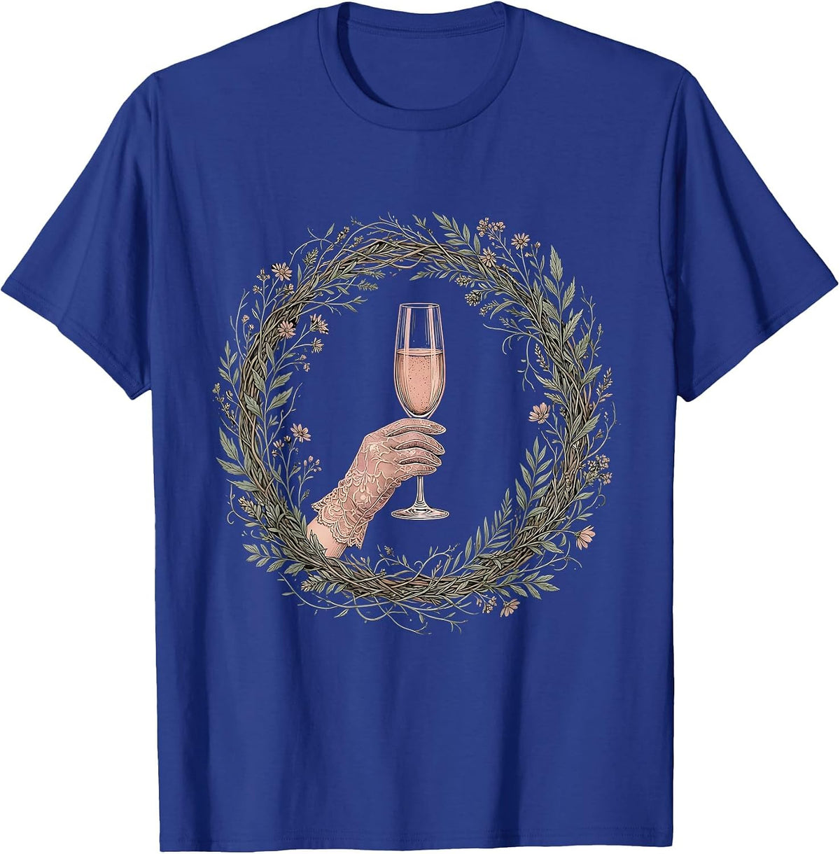 Gloved Hand Champagne Flute Celebration Graphic T-Shirt - Royal Blue