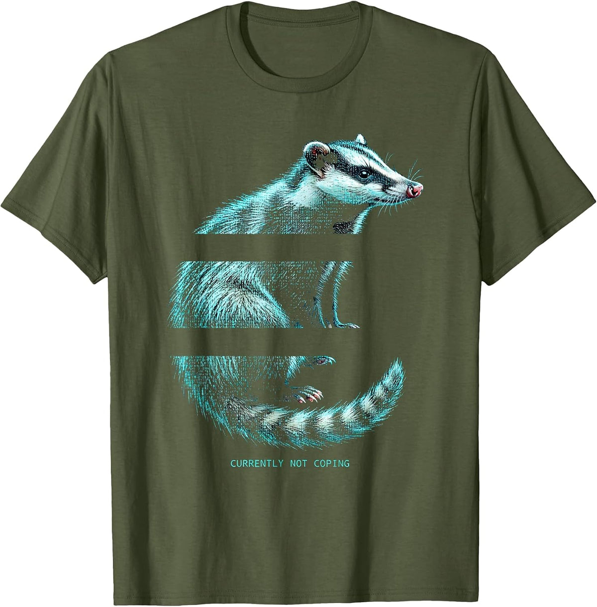 Men's Currently Not Coping Funny Opossum Meme Animal Humor T-Shirt - Olive Green