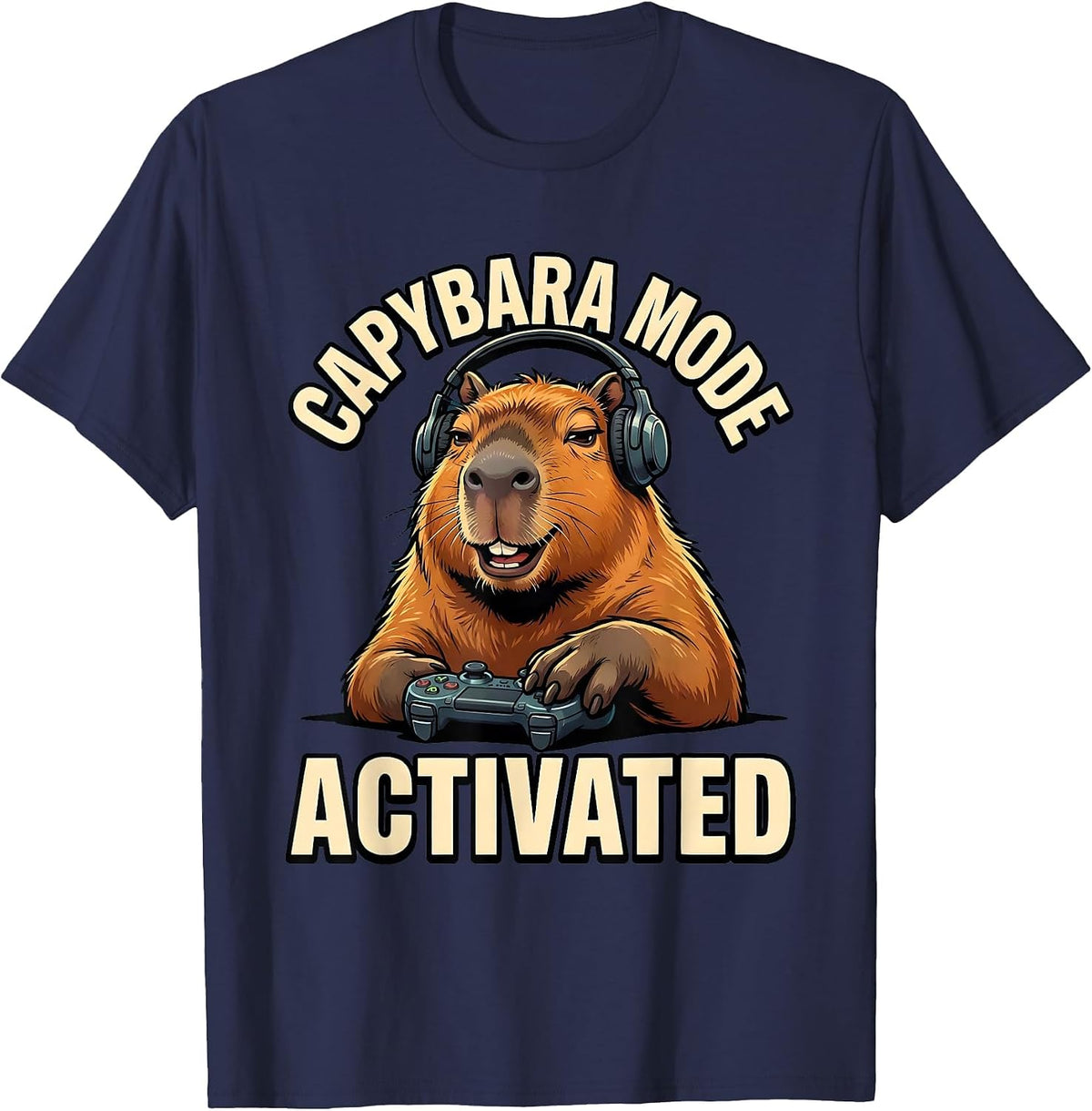 Men's Capybara Mode Activated Funny Gamer Meme Internet Humor T-Shirt - Navy Blue