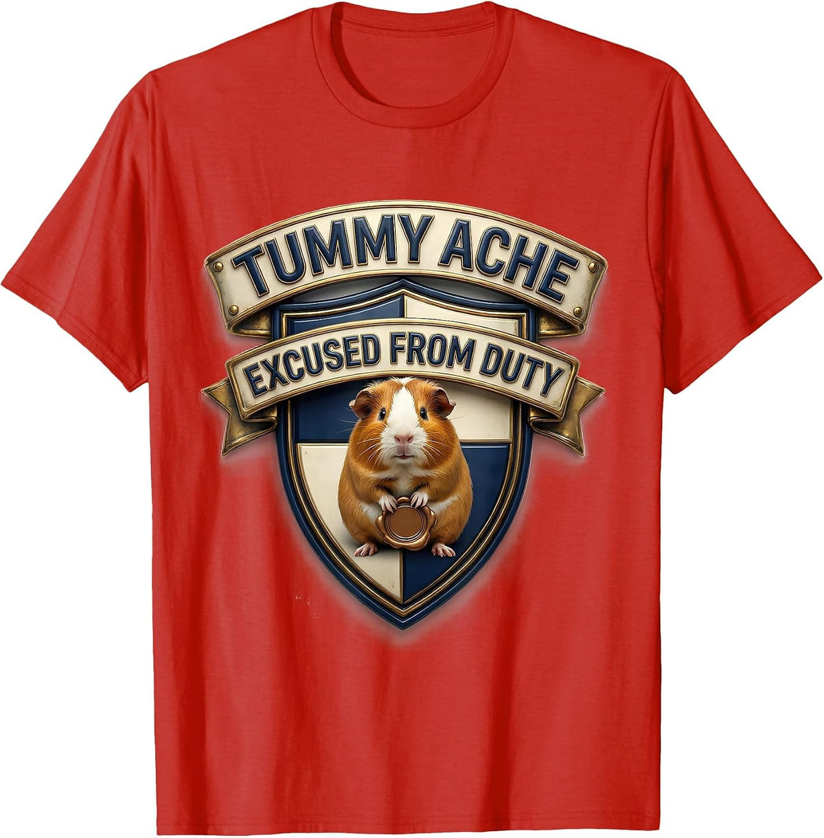 Men's Tummy Ache Excused From Duty Funny Guinea Pig Meme Humor T-Shirt - Red
