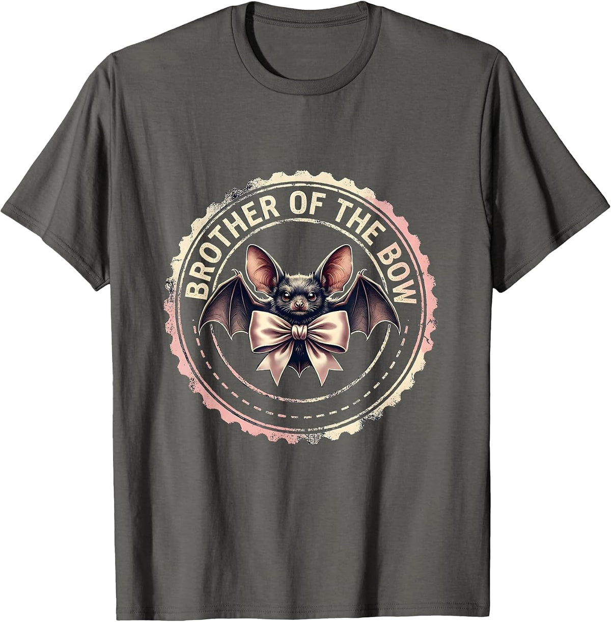 Brother Of The Bow Rubber Stamp Soft Pink Bow Family T-Shirt - Asphalt Grey