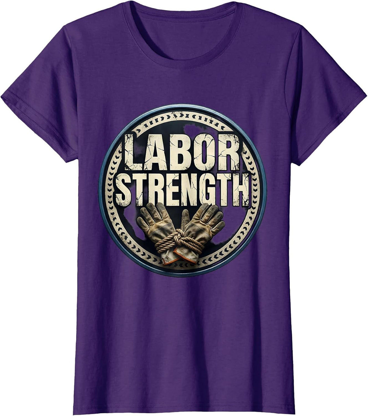 Women's Labor Strength Distressed Union Worker Solidarity Pride T-Shirt - Purple