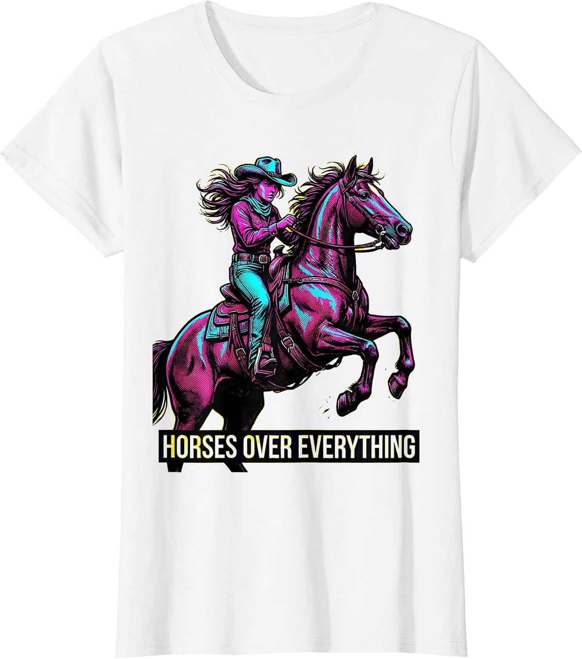Horses Over Everything Western Girls Design T-Shirt - White