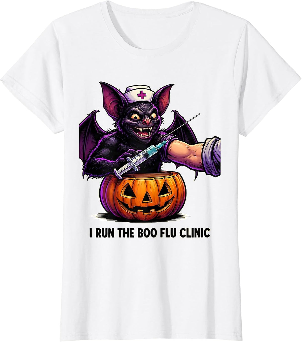 I Run The Boo Flu Clinic Funny Nurse Ghost Halloween Vaccine T-Shirt - White