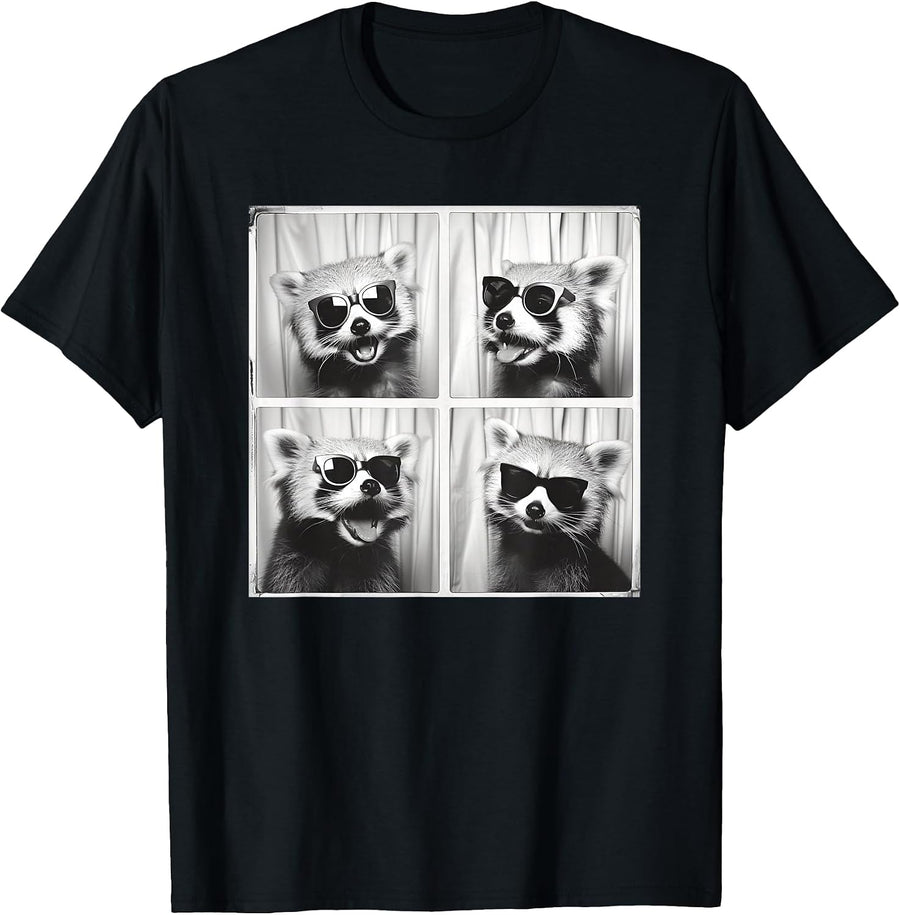 Red Panda with Sunglasses Retro Nature Zoo Animal Photobooth T-Shirt, Men, Black, Small - As Pictured