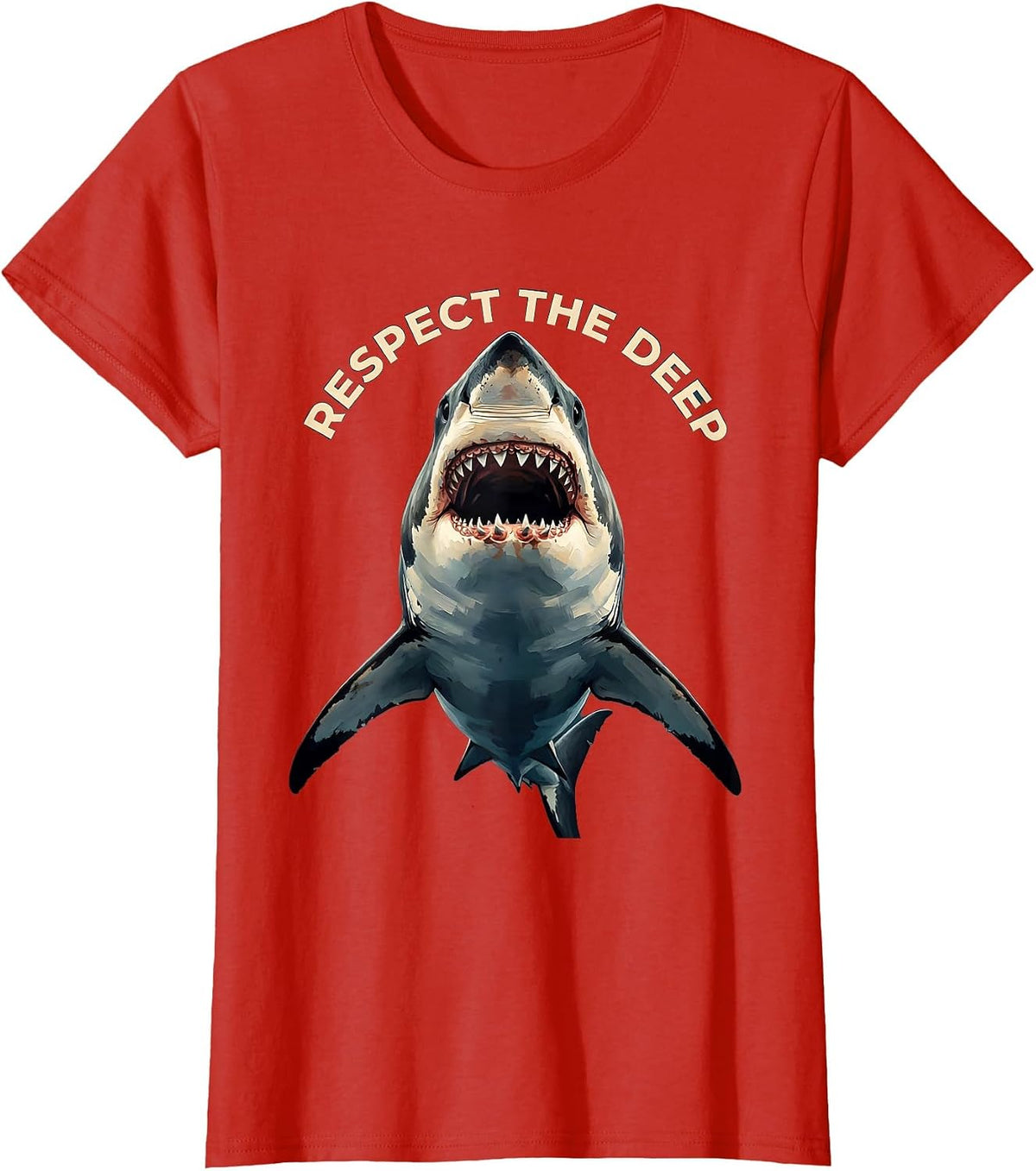 Women's Respect the Deep Shark Ocean Design T-Shirt - Red