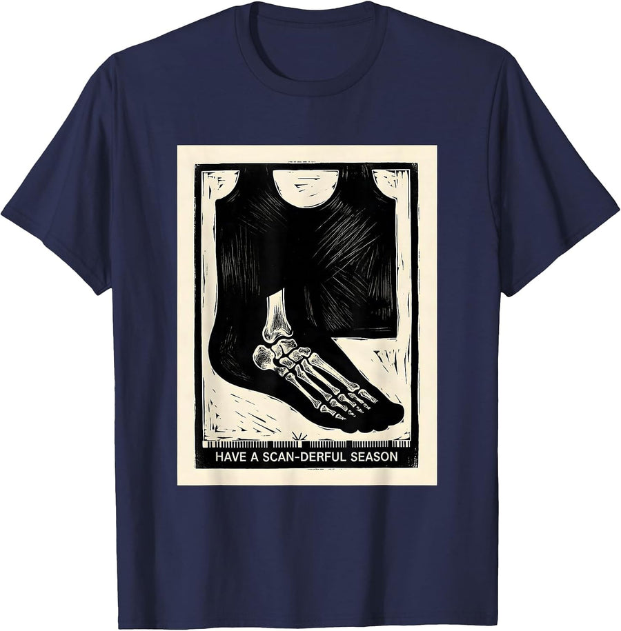 Have A Scan-derful Season Linocut Radiology Tech Christmas T-Shirt - Navy Blue