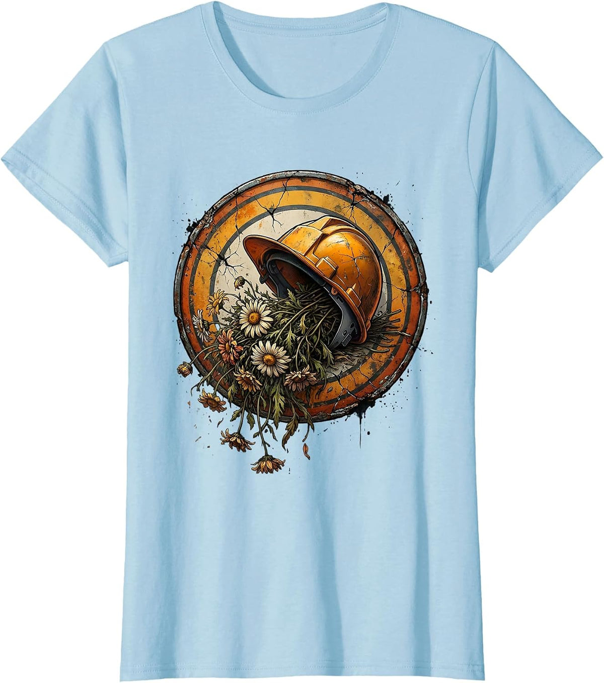 Labor Day Hard Hat Wilted Flowers Sarcastic Design T-Shirt - Baby Blue