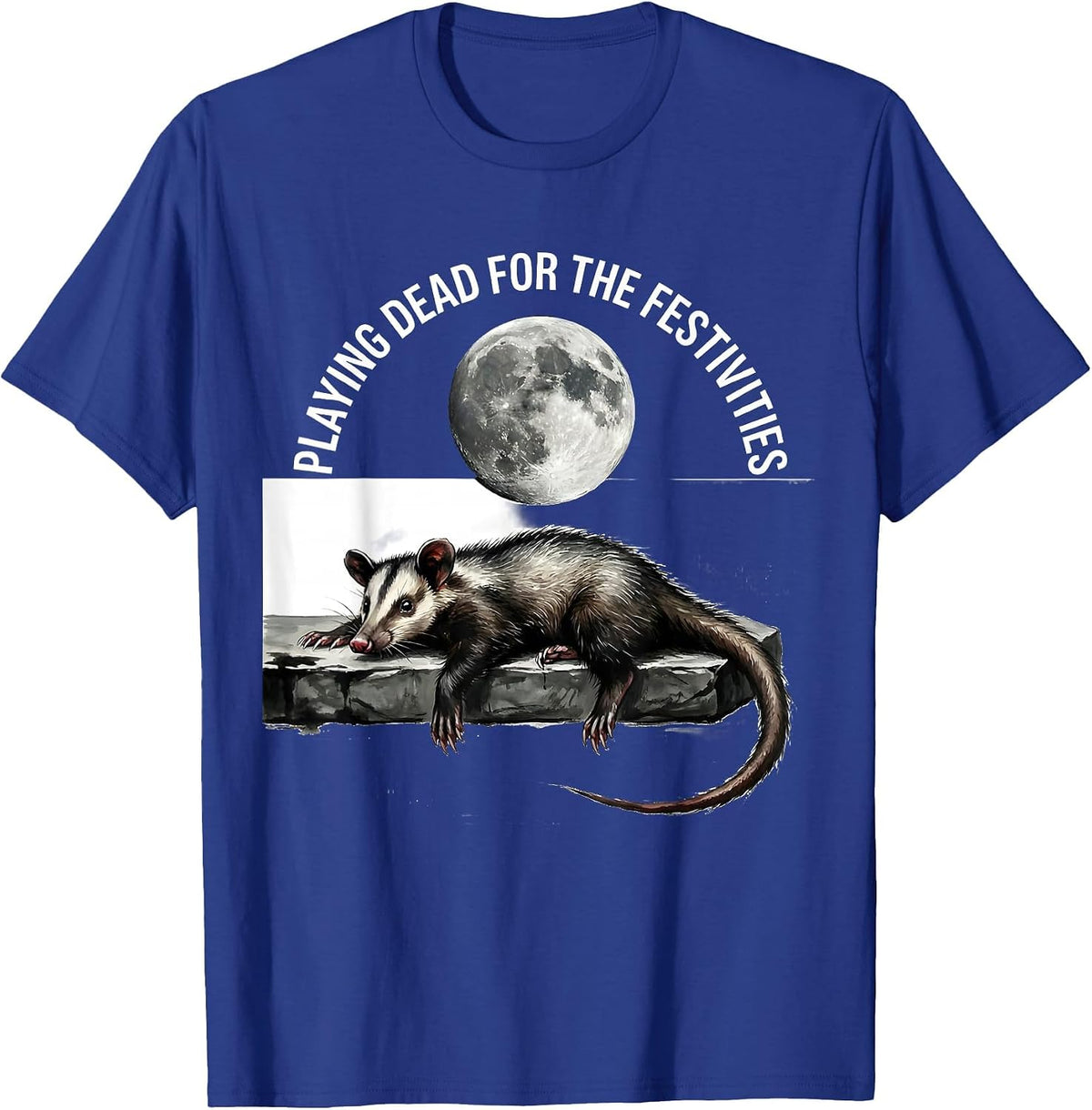 Playing Dead For The Festivities Vintage Opossum Halloween T-Shirt - Royal Blue