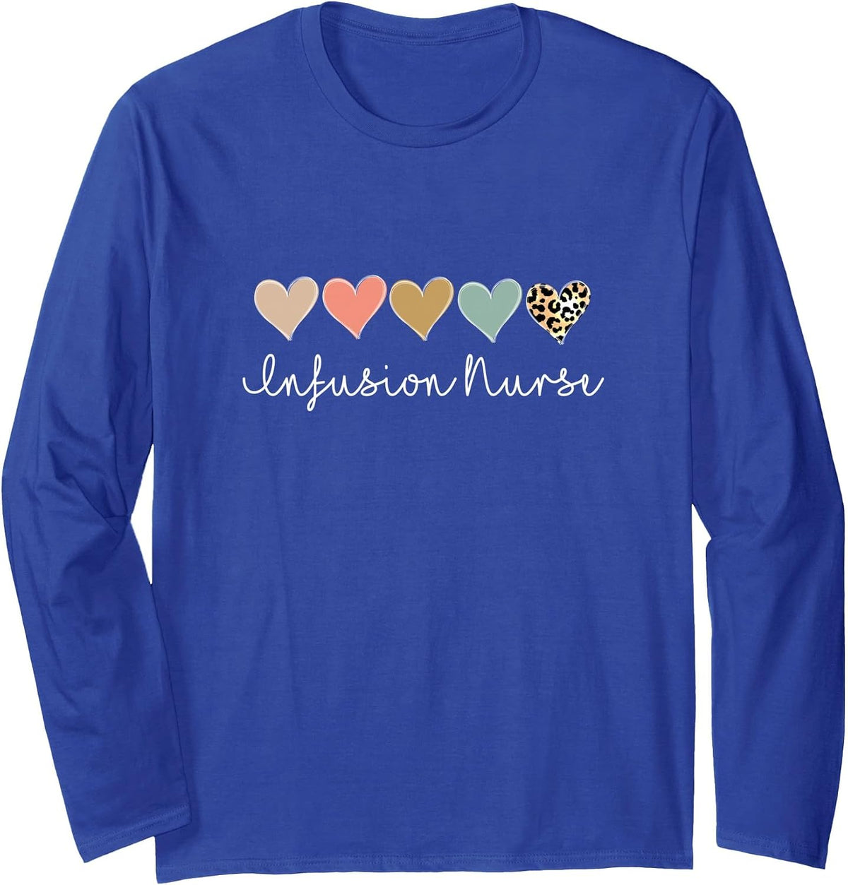 Infusion Nurse, Leopard Certified Registered Nurse Infusion Long Sleeve T-Shirt - Adult Unisex Royal Blue